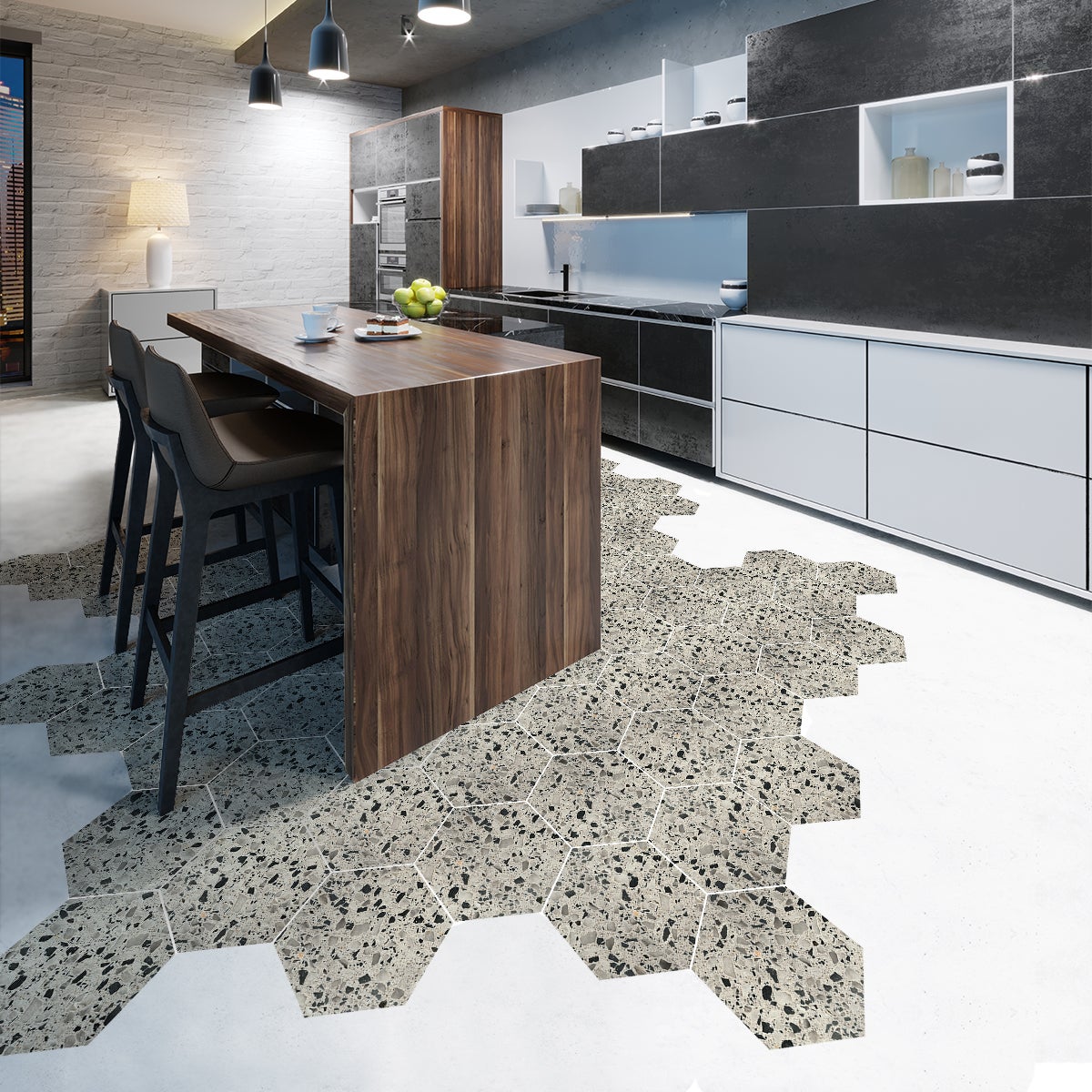 Vinilo piso de terrazzo hexágonos palizzolo antideslizante - adhesivo pared - sticker revestimiento - 1 adhesivo 40x90cm-10stickershexagones20x18cm