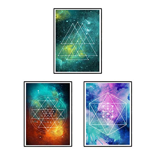 Set de tres láminas mandalas espaciales. tamaño a3. set 2 sin marco