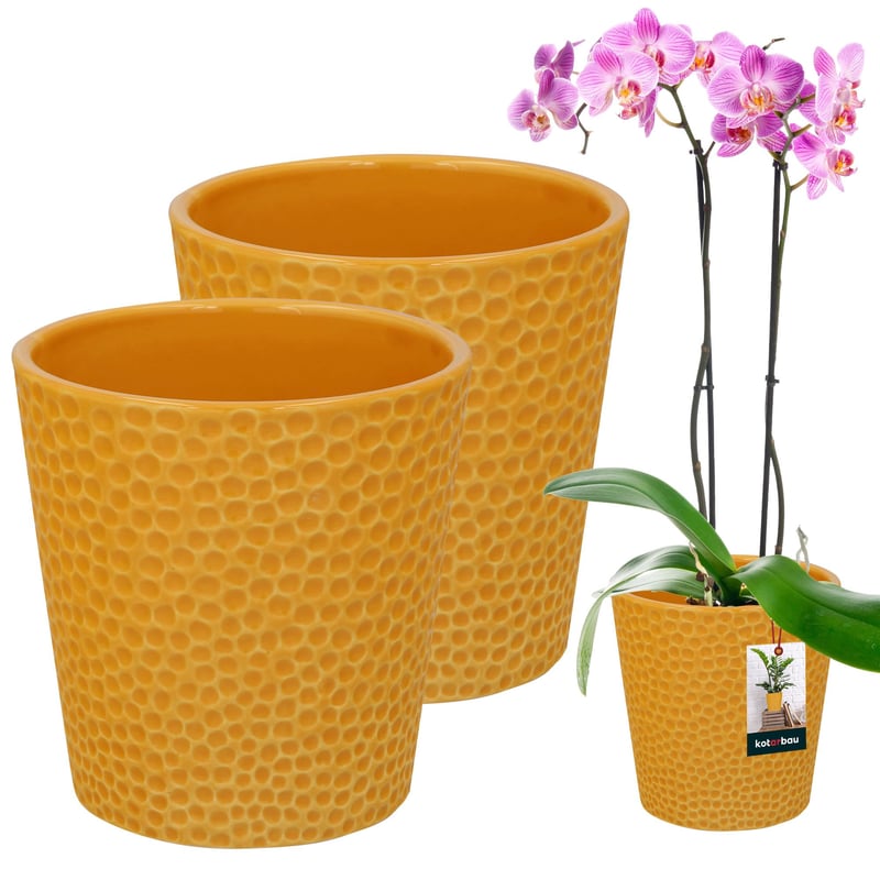 Zestaw 2x doniczka donica osłona ceramiczna ⌀ 9,5cm kwiaty rośliny storczyk - KOTARBAU