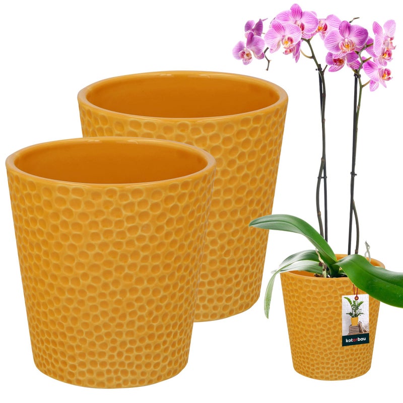 Zestaw 2x doniczka donica osłona ceramiczna ⌀ 9,5cm kwiaty rośliny storczyk - KOTARBAU