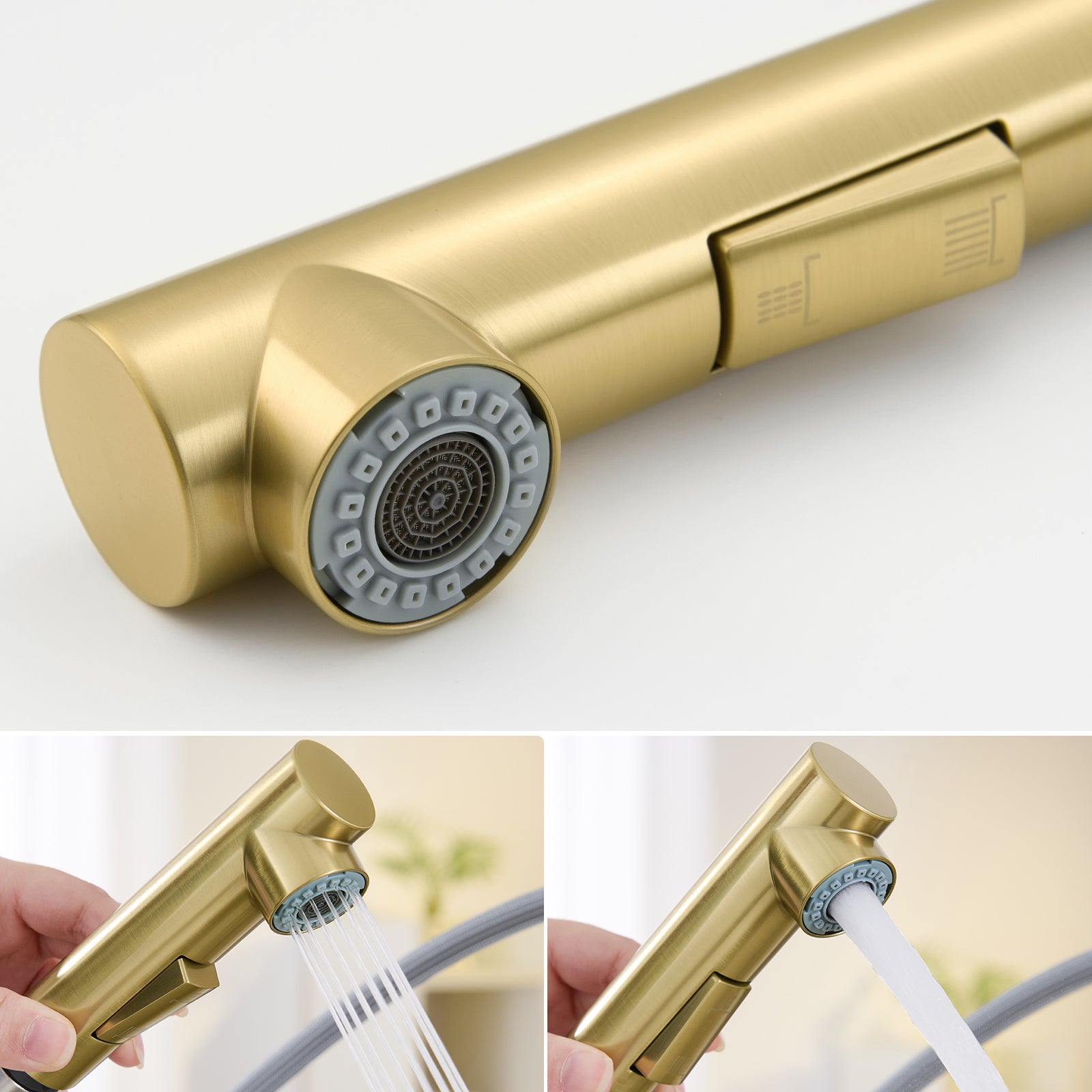 Mitigeur Cuisine avec Douchette Extractible, Monocommande, Rotation à 360°, 2 Modes de pulvérisat Robinet d'évier Cuisine, Jaune doré - 5