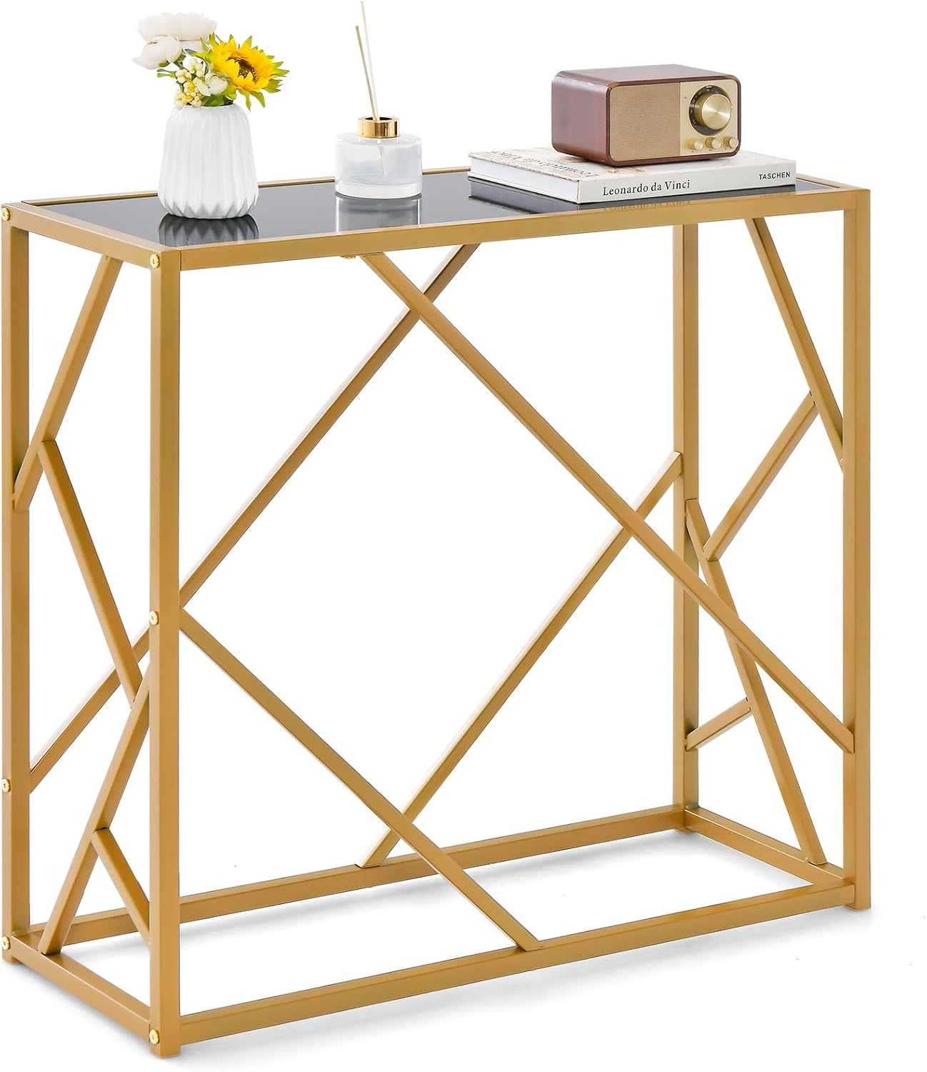 Consolle Ingresso In Bambù Stile Giapponese - Misure 81,5x32x82 Cm, Con Cassetto, Colore Marrone Vintage