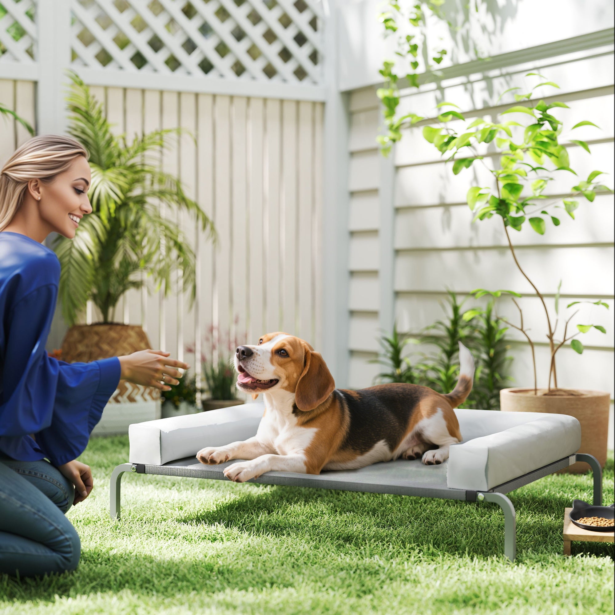 Cama Elevada Perros PawHut Tela Oxford, Texteline Gris Claro 110x75x30 cm - 2