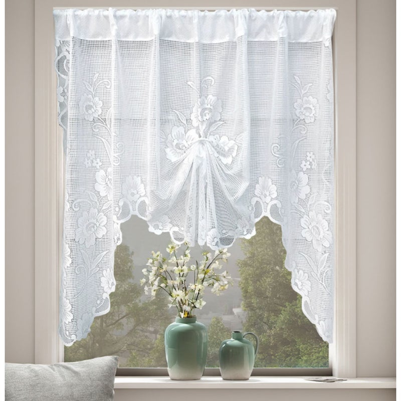 Krótka zasłona z białego tiulu półprzezroczystego, 135 x 230 cm, jednoczęściowa