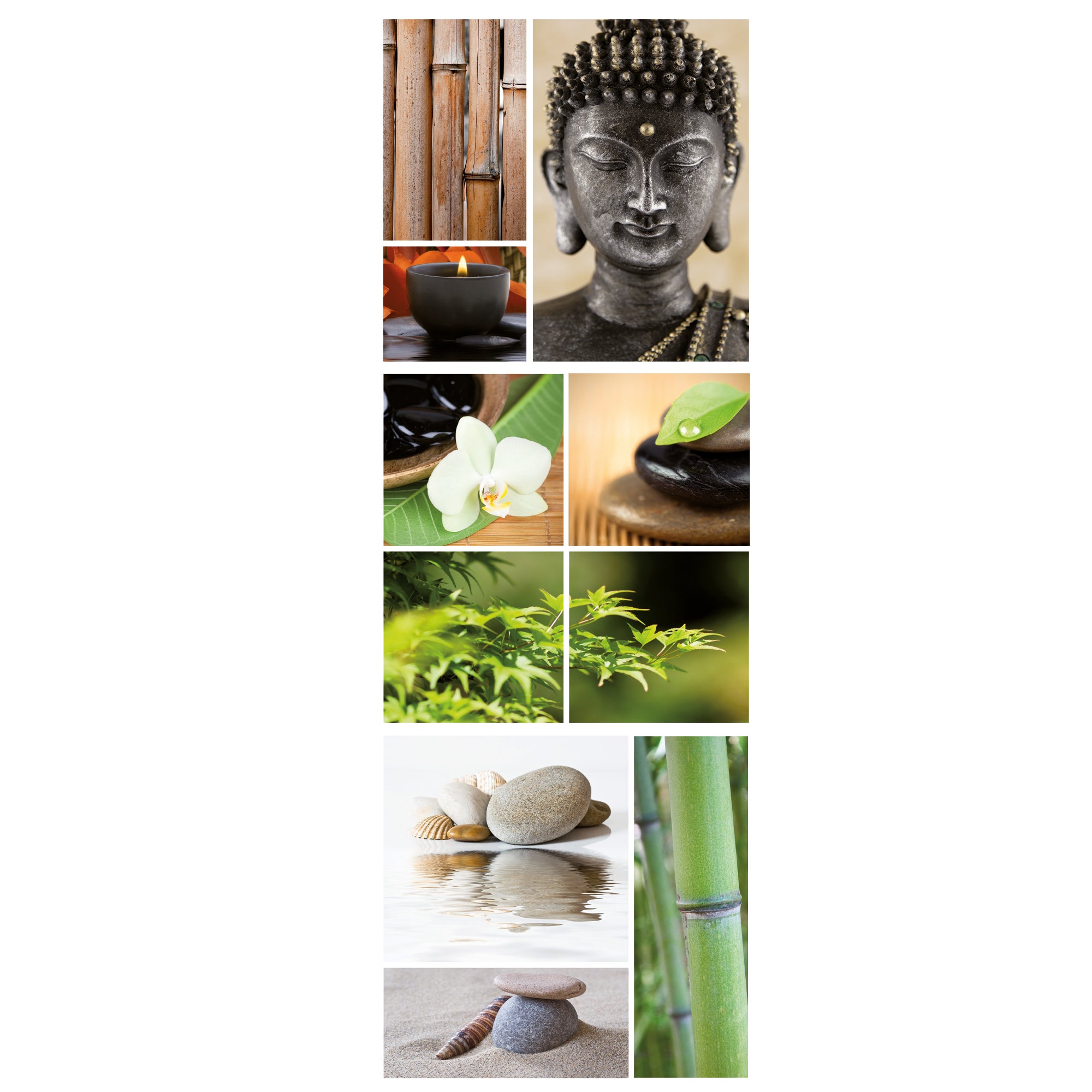 Sticker autocollant décoratif, photo déco zen avec un bouddha, une orchidée, du bambou, la nature, et ses galets puis les coquillages, 68 cm X 24 cm - 2