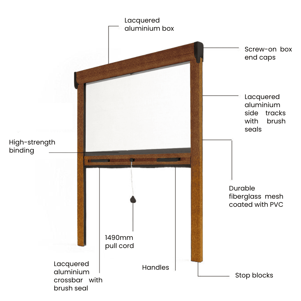 Moustiquaire fenêtre enroulable RECOUPABLE — 160x150 cm — coffre aluminium haut de gamme chêne doré — gamme Aluminium Luxe — anti-insectes — AVOSDIM - 8