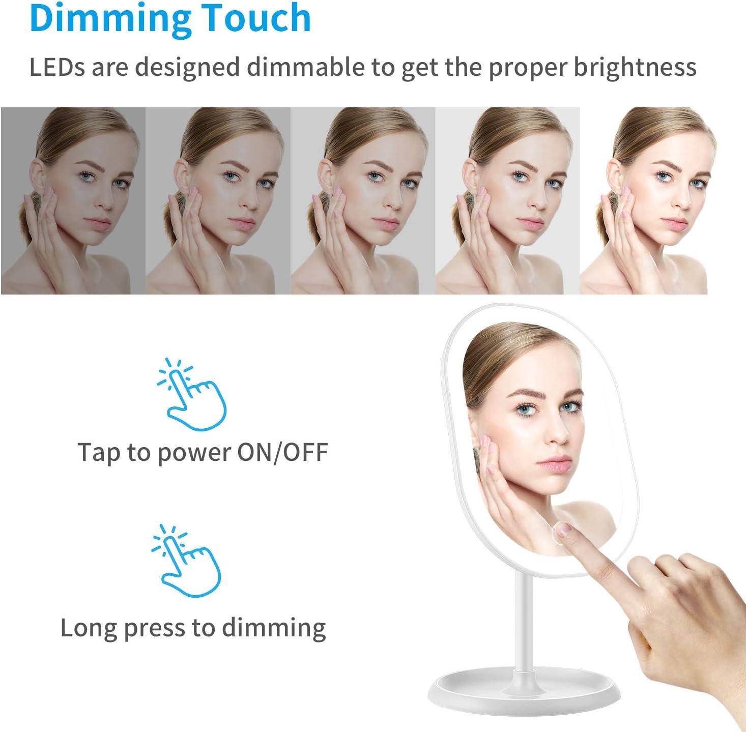 Miroir de maquillage à LED，miroir grossissant amovible, réglage intelligent de l'éclairage et chargement USB, miroir de table pliable à 180 degrés - 3