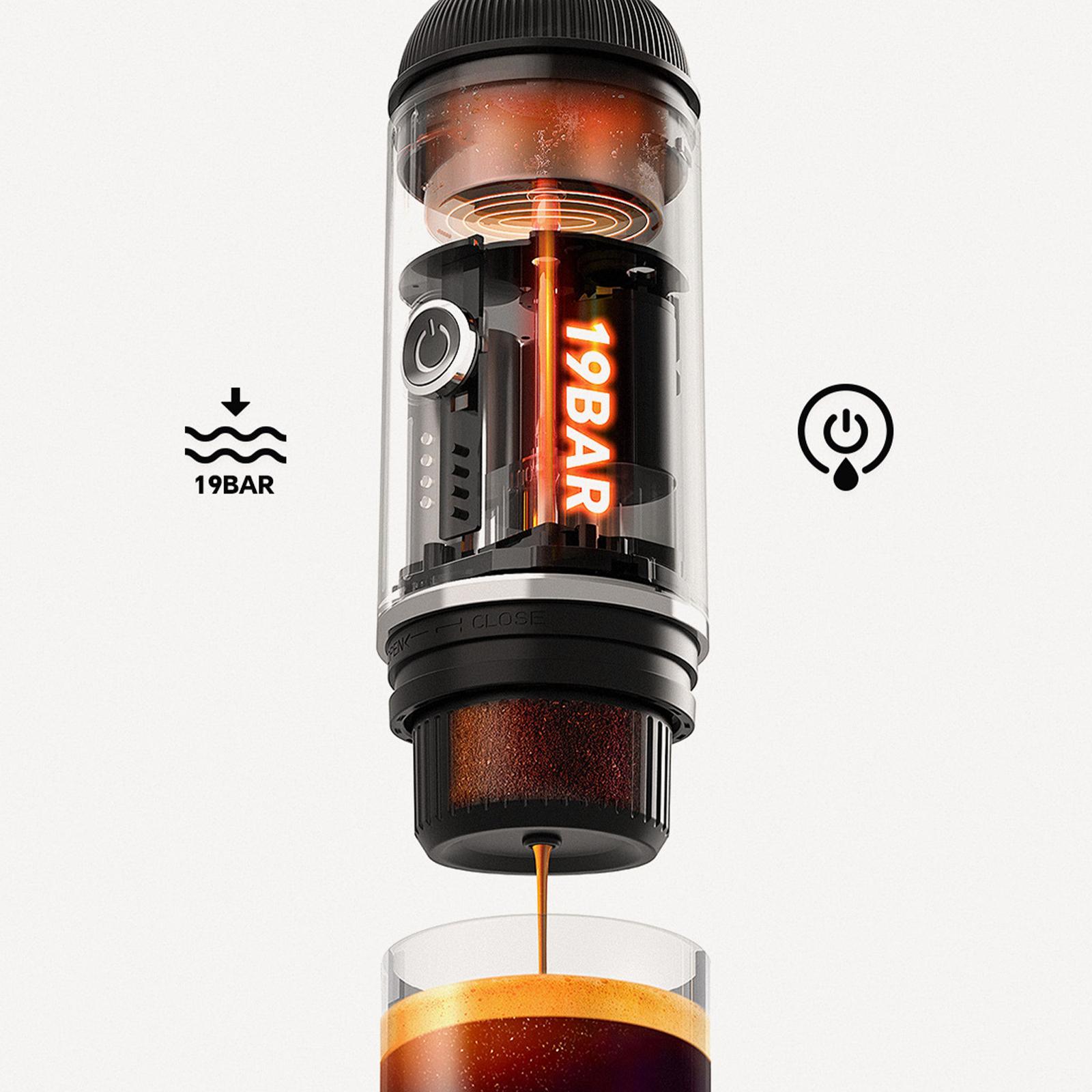 Macchina portatile cordless 2 in 1 per caffè espresso e macinato, riscaldamento rapido 80 ml, 19 bar, design compatto ed elegante, verde - 4