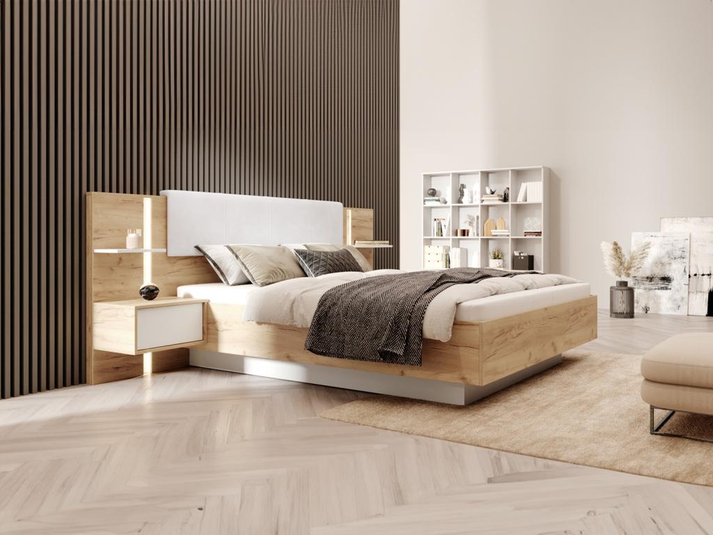 Letto con contenitore con comodini Con LED 160 x 200 cm Naturale e