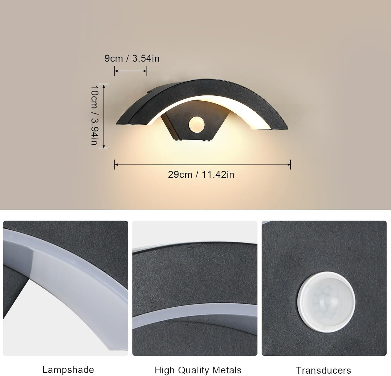 2 sztuki kinkietu LED z czujnikiem ruchu, 24 W, aluminiowa lampa ogrodowa LED, do użytku na zewnątrz i wewnątrz, wodoodporna, ciepła barwa światła - 5