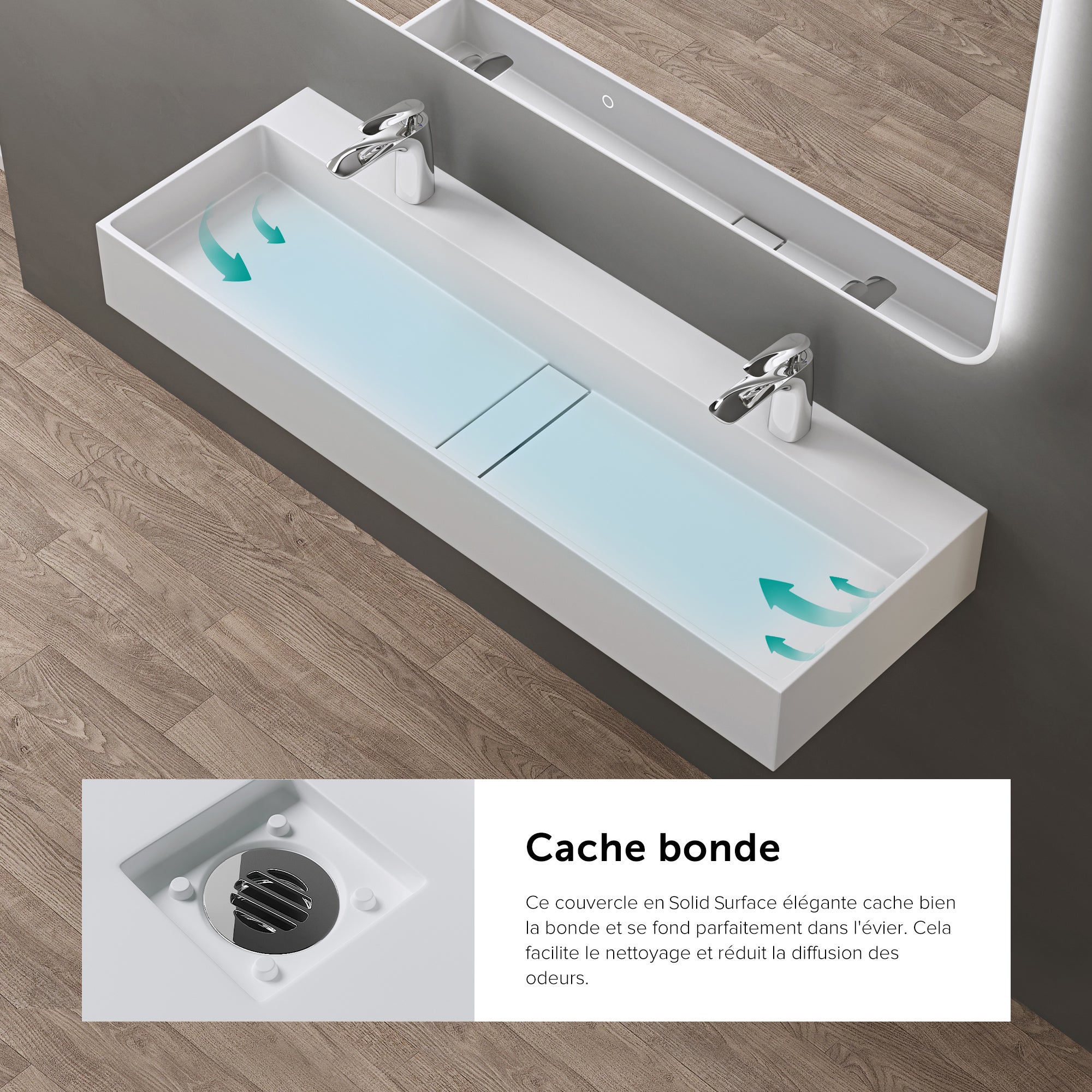 Lavabo Suspendu, Vasque à Poser, Lave-Mains Rectangulaire, 120cm, Blanc Mat, avec Cache Bonde, pour Salle de Bains, Colossum6028 doporro - 4
