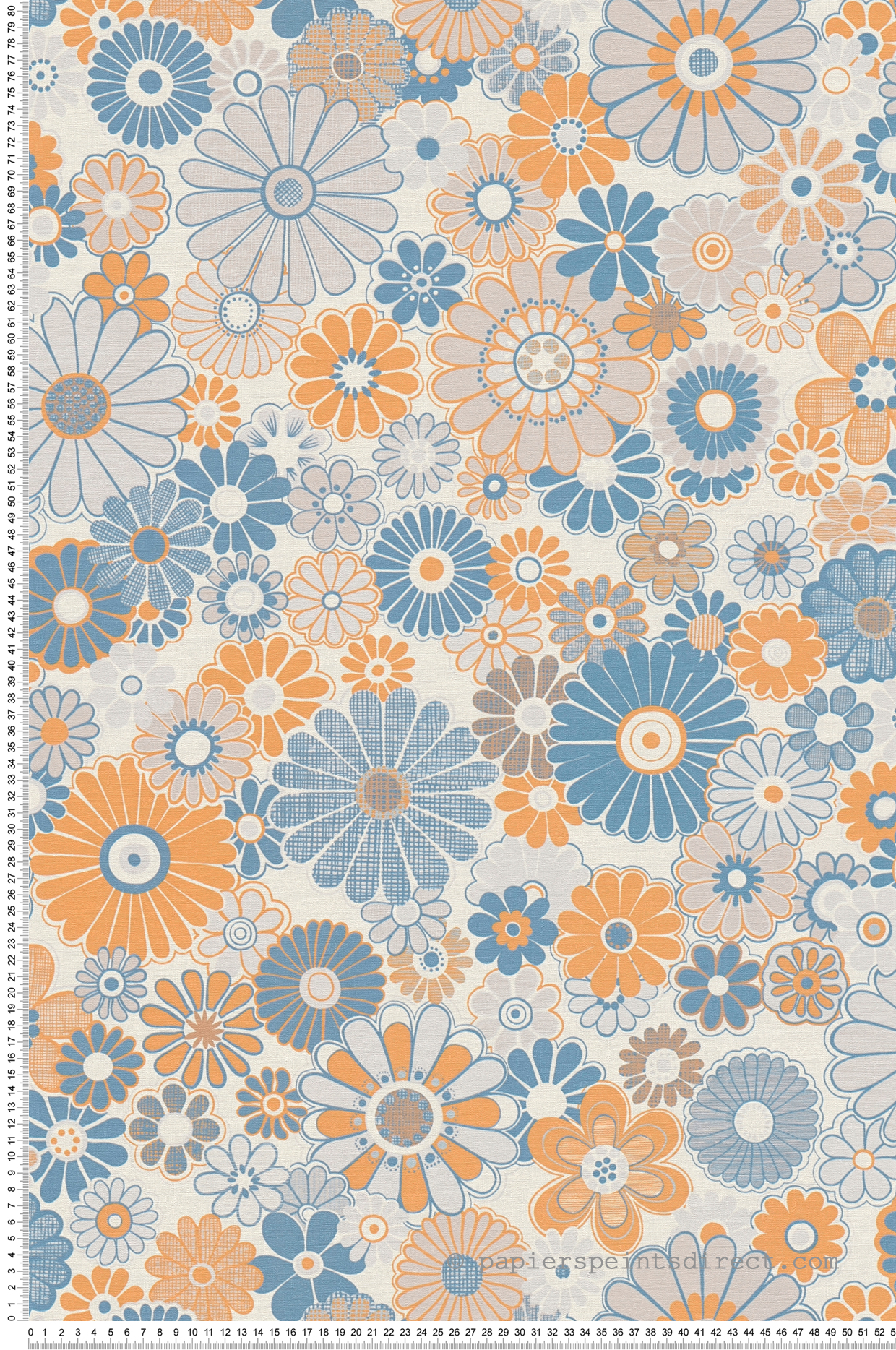 Papel pintado flores azules y naranjas tejido no tejido papel pintado retro para salón o dormitorio