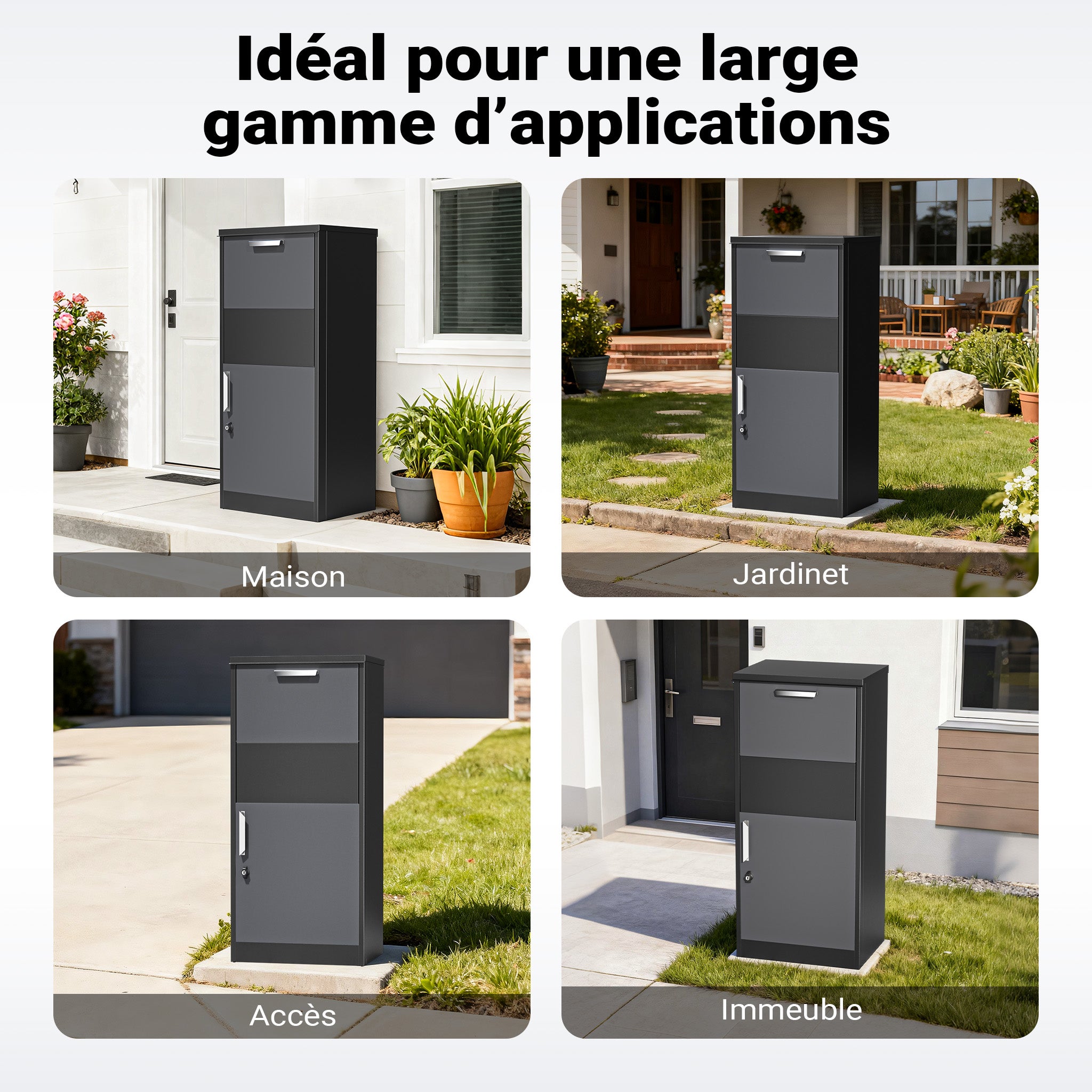 Boîte à colis verrouillable noire 500 x 375 x 1150 mm, Boîte aux lettres sur pied, pour colis max. 150 x 400 x 400 mm, Usage domestique… XPOtool - 8