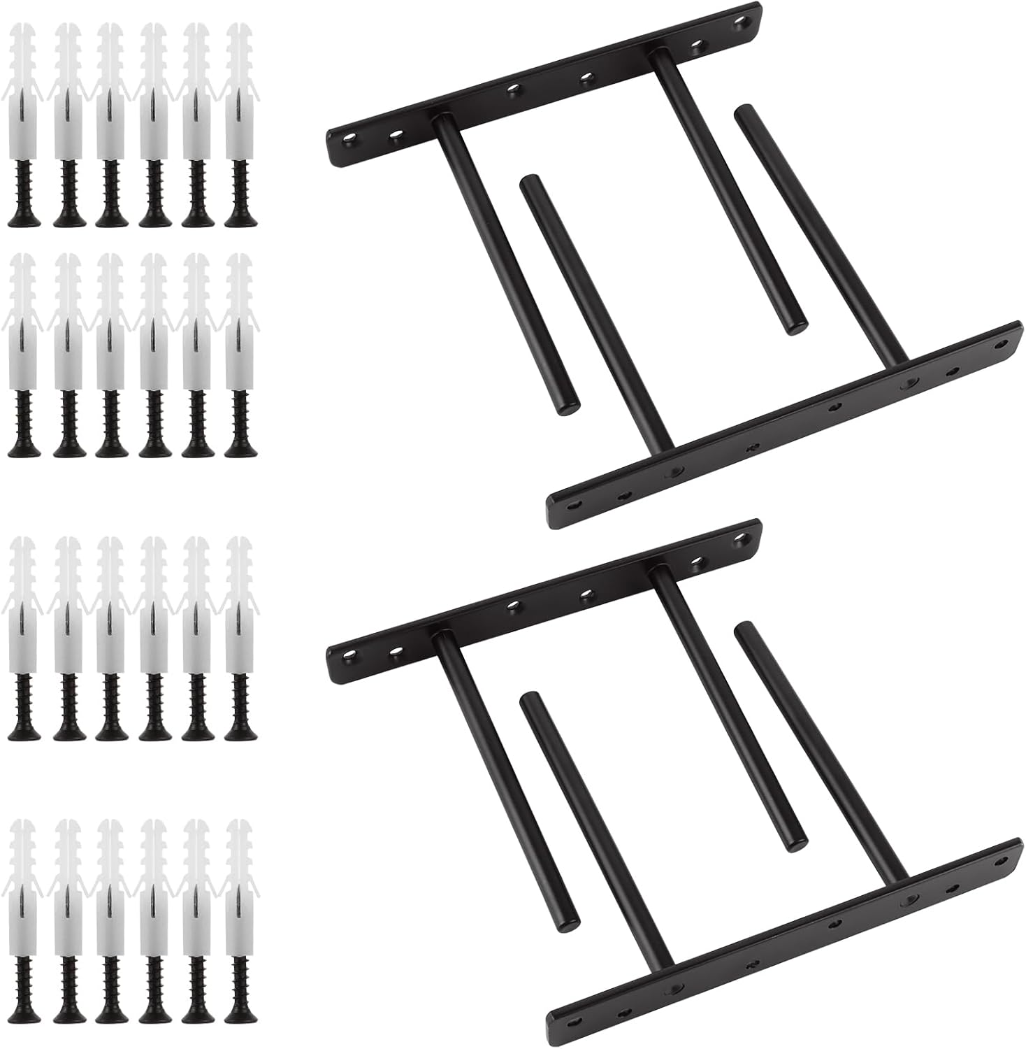 Zestaw 4 czarnych niewidocznych wsporników, 200 x 150 mm – wiszące wsporniki półek do montażu na ścianie, do kuchni, sypialni, salonu