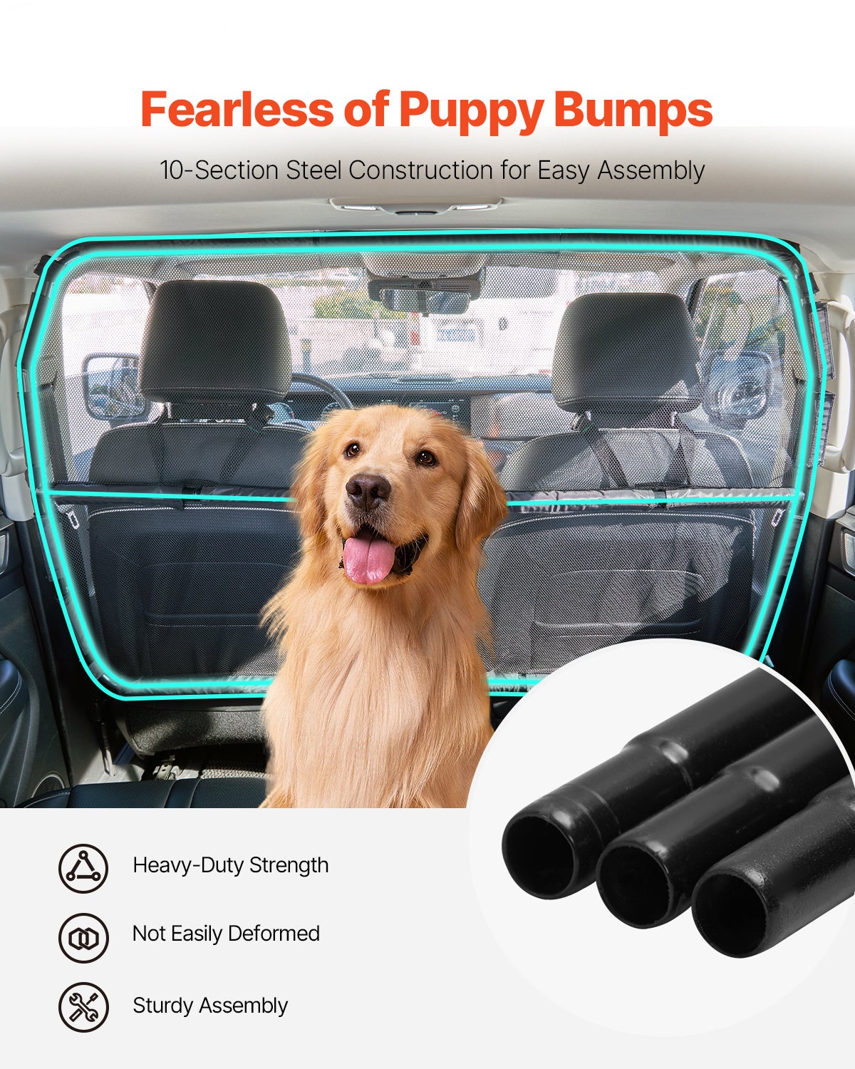 Barrera Perro,Separador VEVOR 50 pulgadas Asiento Frontal,Barrera Mascotas de Malla Transparente,Barrera Universal para Berlina,Camión,SUV,Negro - 5