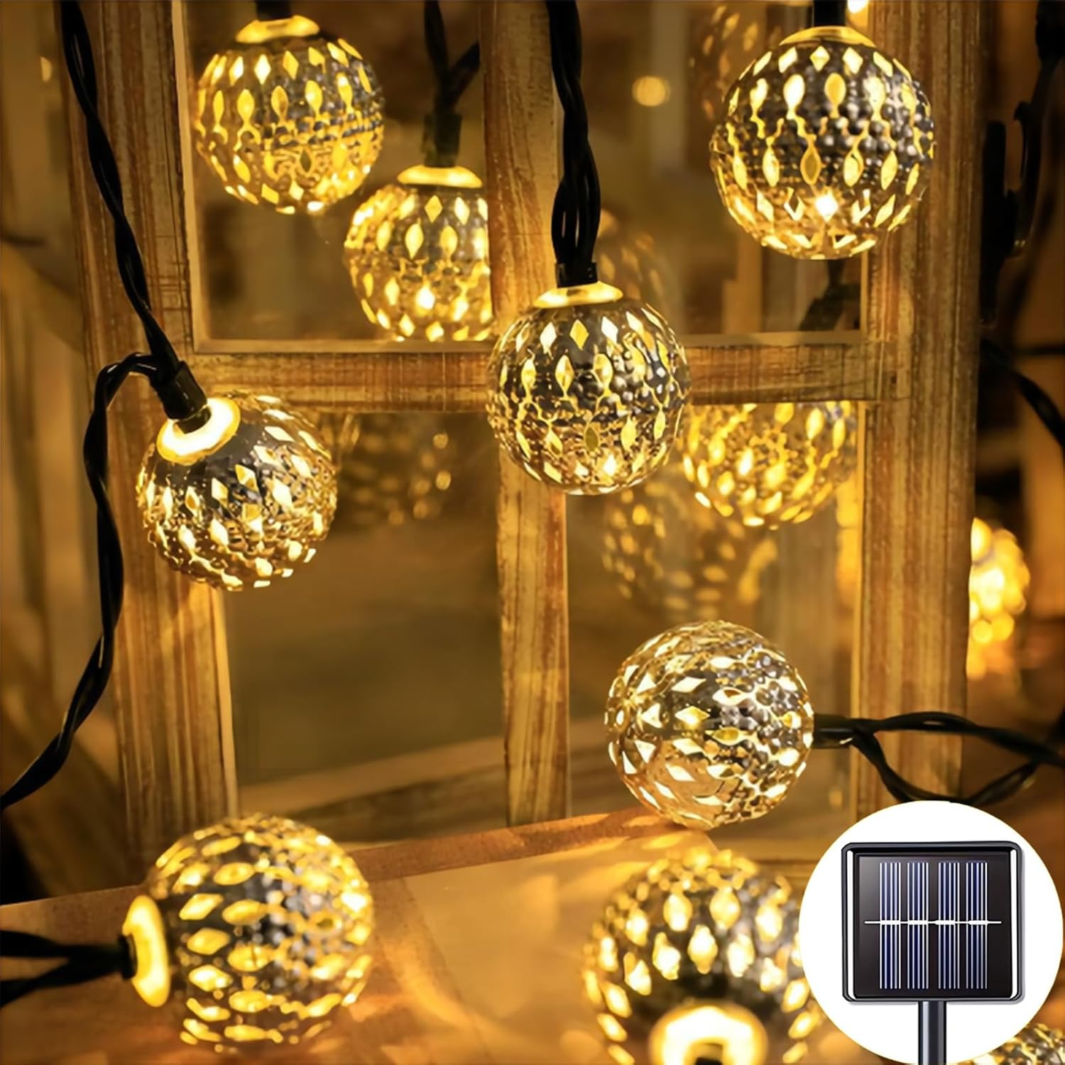 Lampki solarne – 6,5 m, 30 diod LED – Marokańskie lampki – Idealne na patio, do ogrodu, na imprezę, na festiwal – Ciepłe światło