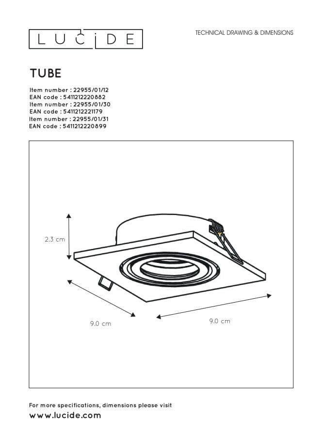 Spot encastrable TUBE - Blanc - 1xGU10 (MR16) - Lucide - 8