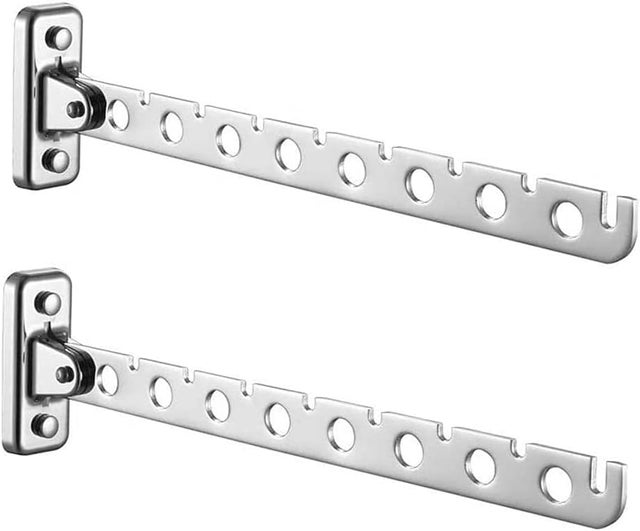 Lot de 2 Etendoir Mural Rabattable en Acier Inoxydable Sechoir Linge Mural Rabattable Accroche Murale Vêtement Etendoir Mural Pliable Crochet Cintre