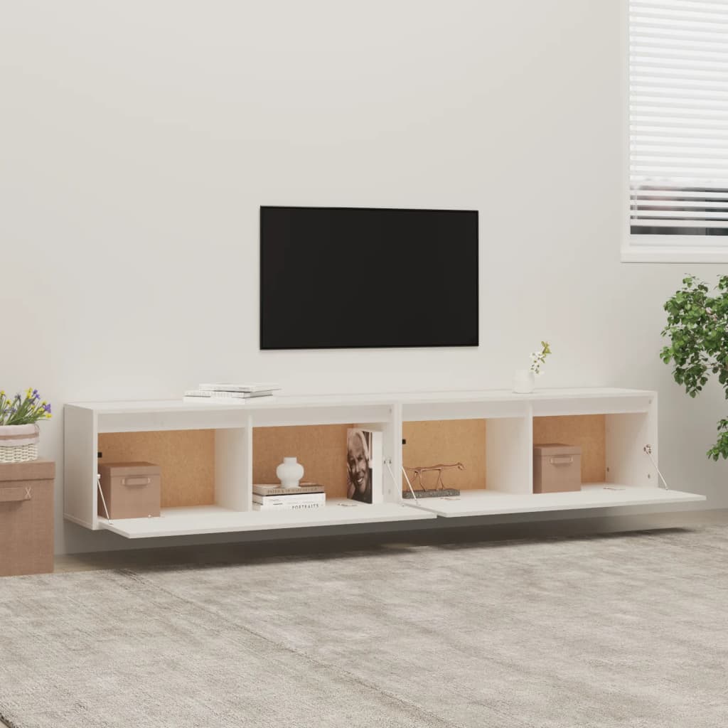 Maison Exclusive - Armario de pared 2 uds madera maciza de pino blanco 100x30x35cm - 3