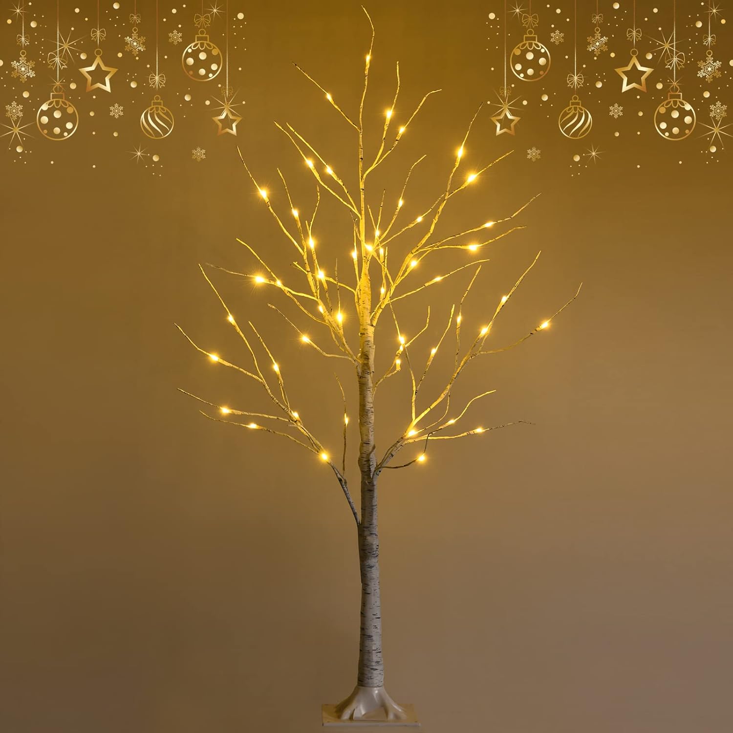 Choinka Bożonarodzeniowa 150 cm z 72 Lampkami LED z Martwymi Gałęziami, Świecąca Brzoza, Sztuczna Choinka Bożonarodzeniowa, Kabel 220 cm, Prezent