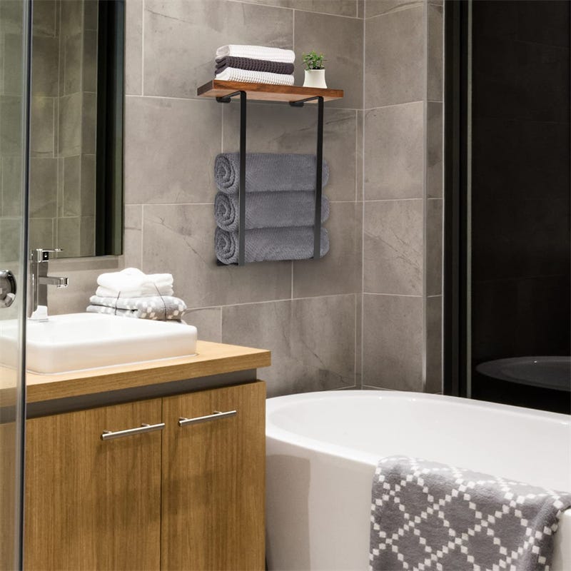 Relaxdays Étagère Porte-Serviette Murale Salle De Bain - Acier Chromé 43 X 56 X 23 Cm