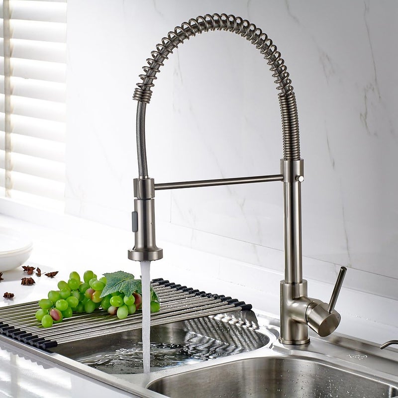 Wysuwana Bateria Kuchenna z Niklowanego Mosiądzu – 2 Funkcje Prysznica, Obrotowa Wylewka 360°, Ergonomiczny Design