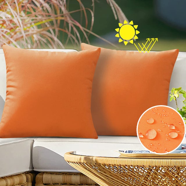 2 Housses de coussin de jardin orange imperméables 60 x 60 cm, résistantes aux UV et à la décoloration, lavables en machine, coussins non inclus