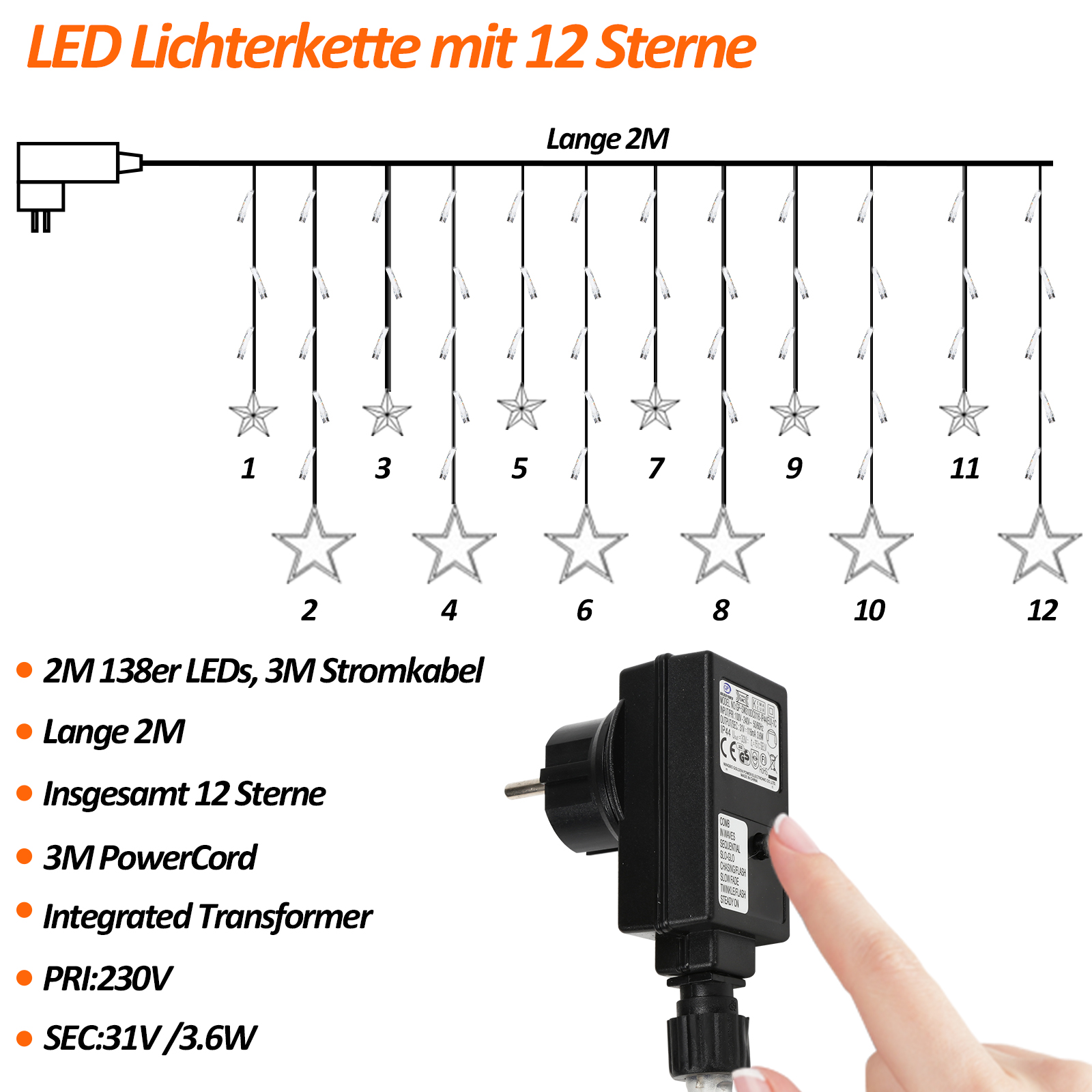 Striscia Di Luci A Forma Di Globo Alimentata A Batteria, 80 LED, 10 M Luce Bian  S1 317642933920