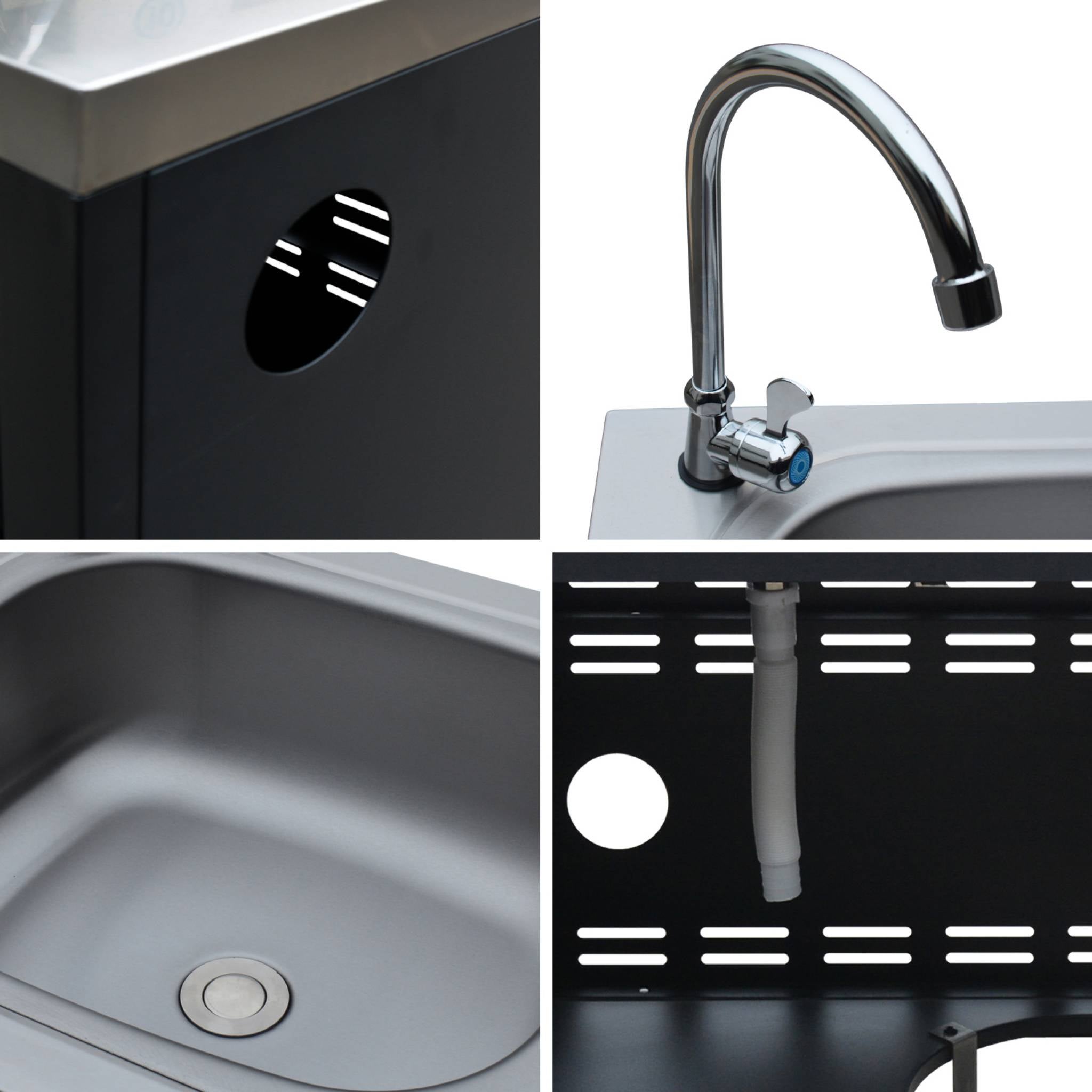Cozinha exterior em aço com lava-loiça, 80cm, Grimaud, Preto, 52.5x80x114 cm - 7