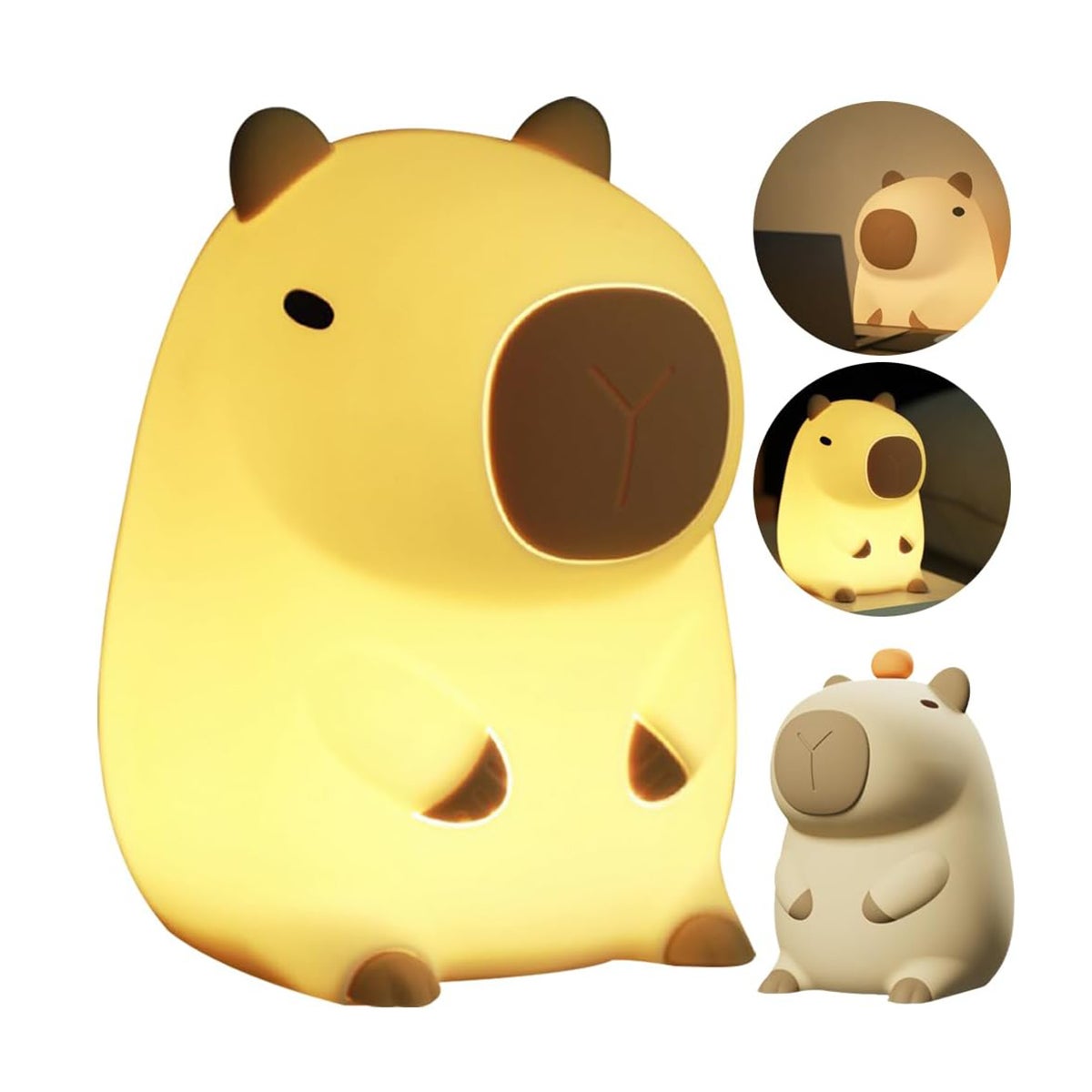 Luce Notturna LOFICOPER A Forma Di Capybara, In Morbido Silicone, Touch Control, 7 Colori, Ricaricabile USB-C, Timer, Per Bambini