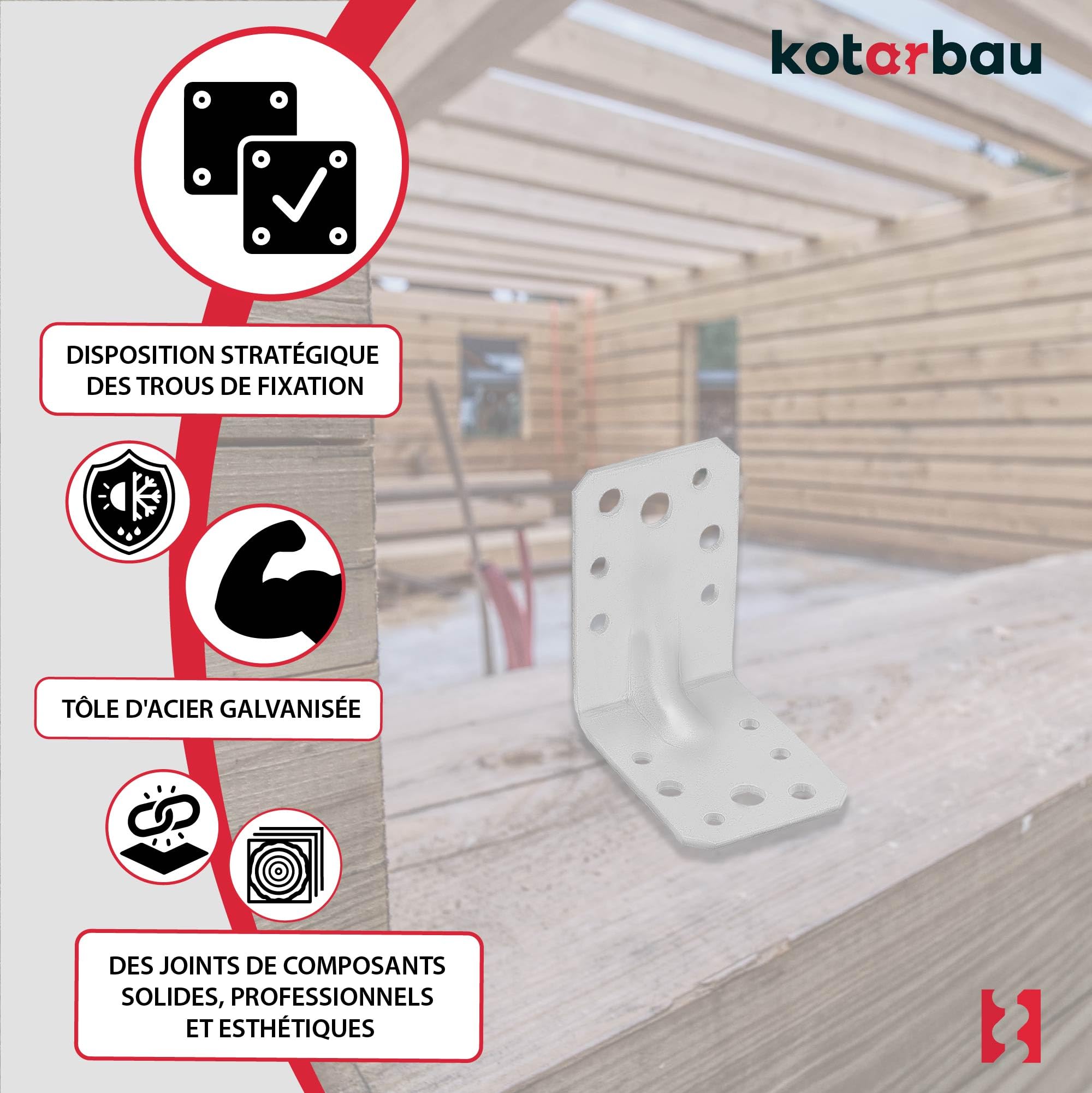 12 szt. Kątownik Ciesielski - Łącznik Budowlany - 60 x 60 x 45 mm - Stal ocynkowana - z Przetłoczeniem - Nierdzewny KOTARBAU - 5