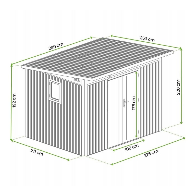 Domek Ogrodowy Hardmaister Narzędziowy Stal PORTLAND 289x253cm Szopa Schowek blaszany 1 szt