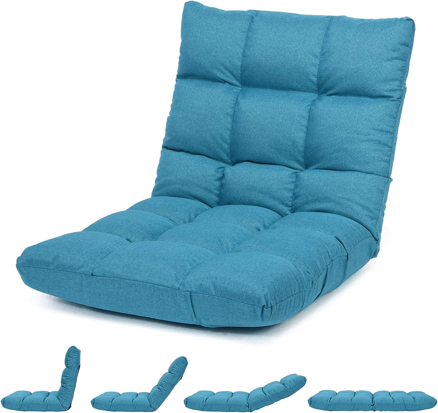 Sofá suelo, silla de suelo individual, respaldo ajustable en 14 posiciones, sofá perezoso con esponja gruesa y tela de terciopelo, silla plega