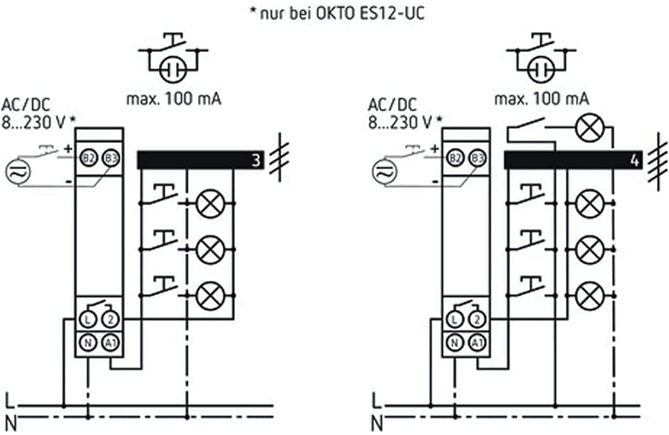 Theben 3120130 OKTO ES12-230 Impulsowy przekaźnik krokowy, 230 V, elektroniczny, szyna DIN, 1 kanał/styk, LED do 600 W - 5