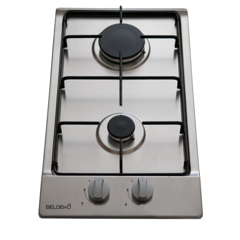 BELDEKO - Plaque Gaz 2 feux Inox - 3000W - Encastrable - Gaz ville et bouteille - 9