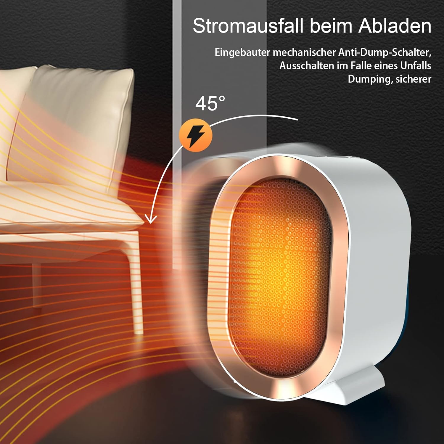 Calentador de ventilador, de bajo consumo, calefactor de cerámica de 1200 W, para dormitorio, baño, sala de estar, protección contra sobrecalentamient - 3