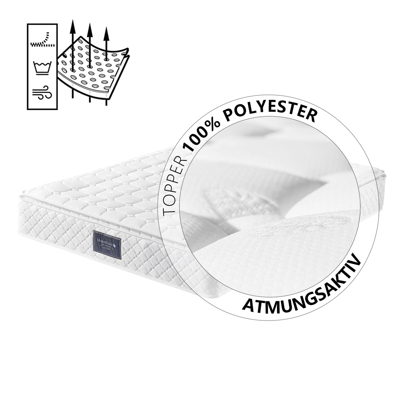 Matelas 160 x 200 cm, hauteur 25 cm, à ressorts ensachés 7 zones, avec tissu doux, Mousse mémoire, dureté H3, respirant - 4