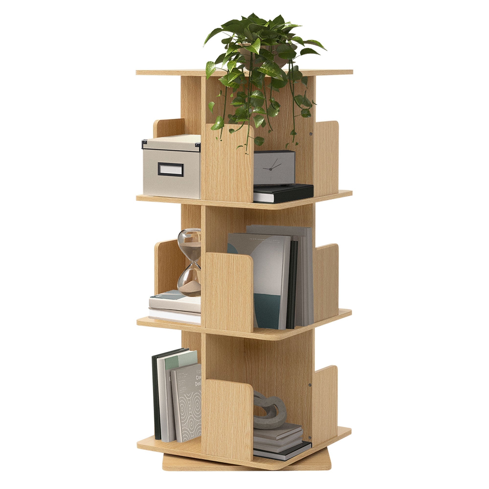 ML-Design Scaffale Effetto Legno Quercia 40x94x40 cm Libreria Girevole a 360° in Legno Torre Salvaspazio 3 Ripiani e 12 Scomparti Multiuso per casa - 5