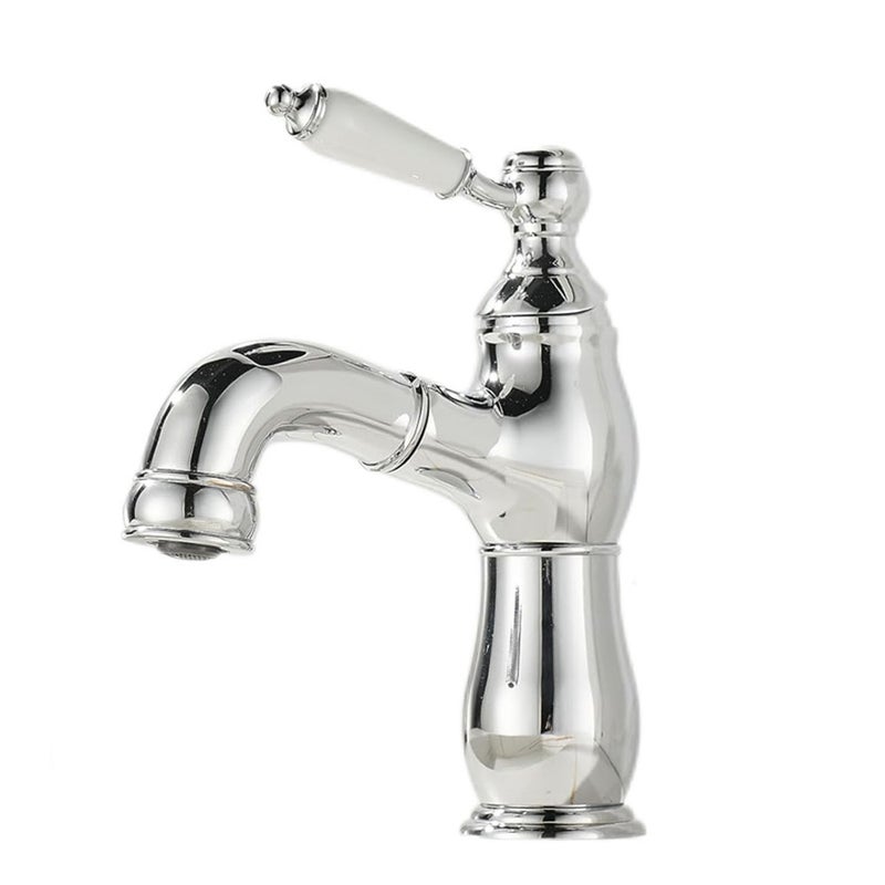 Bateria umywalkowa do łazienki z wyciąganą wylewką, bateria łazienkowa jednootworowa, bateria umywalkowa vintage, chrom