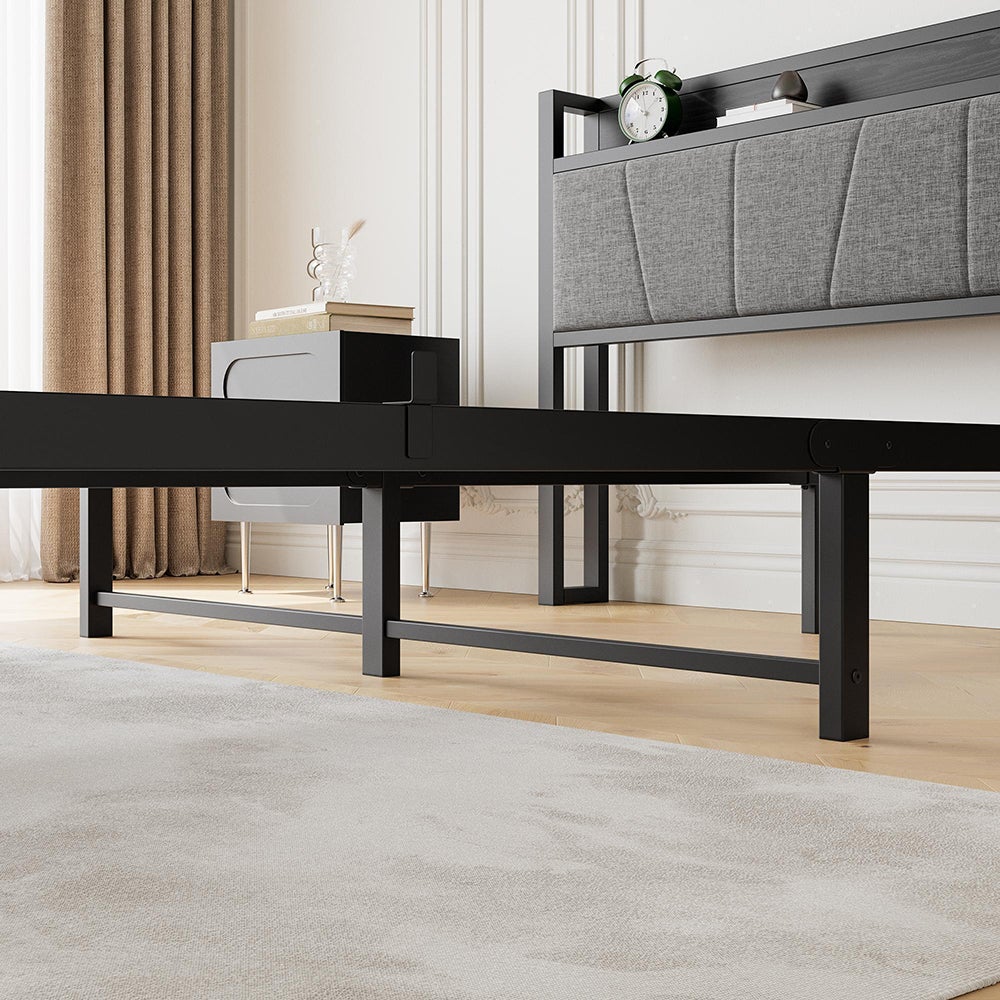 Łóżko dla dorosłych z inteligentnym oświetleniem LED i portami USB, metalowa konstrukcja, czarne - 140 x 200 cm - 8
