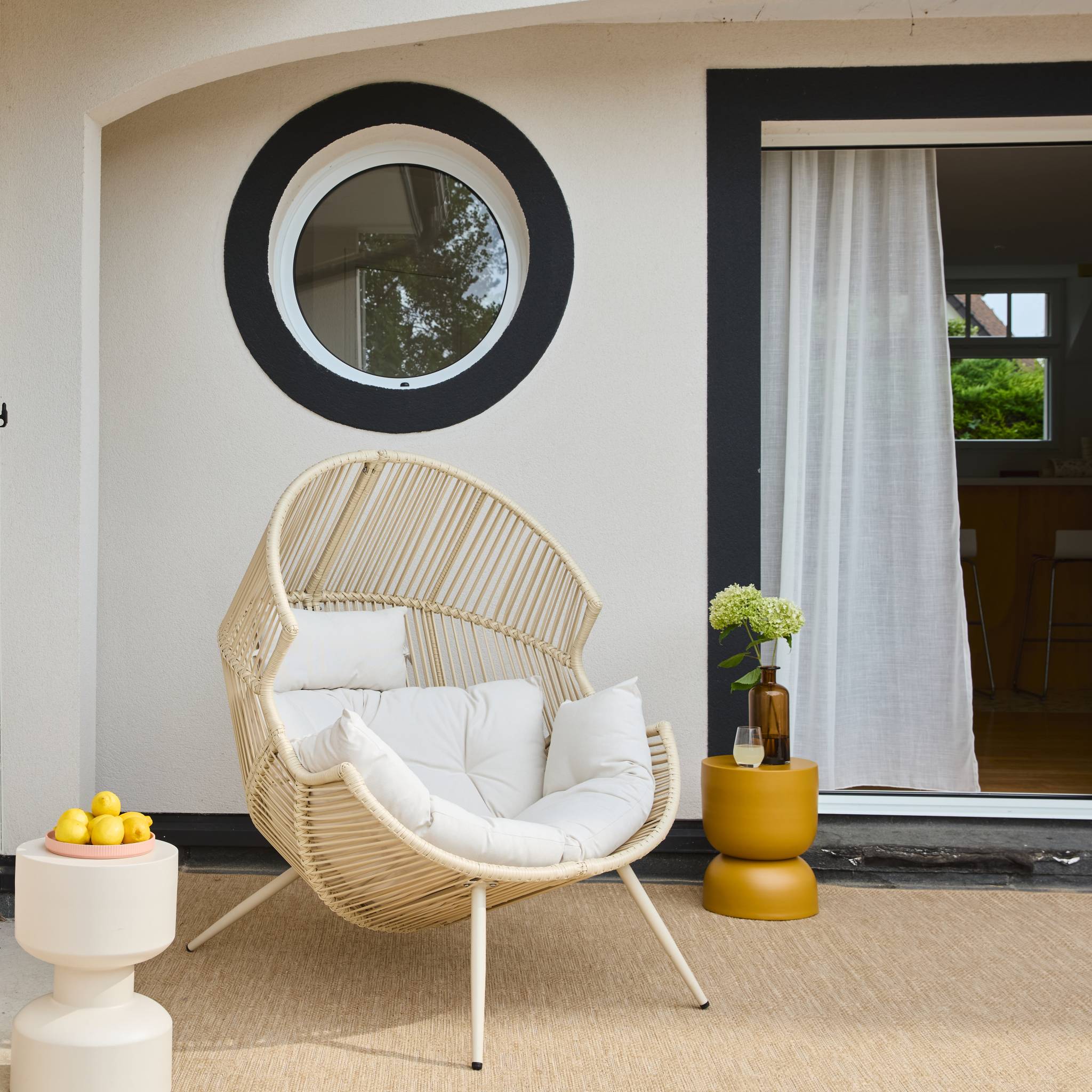Fauteuil oeuf de jardin acier et résine beige - Salenza SOLENZA - 2