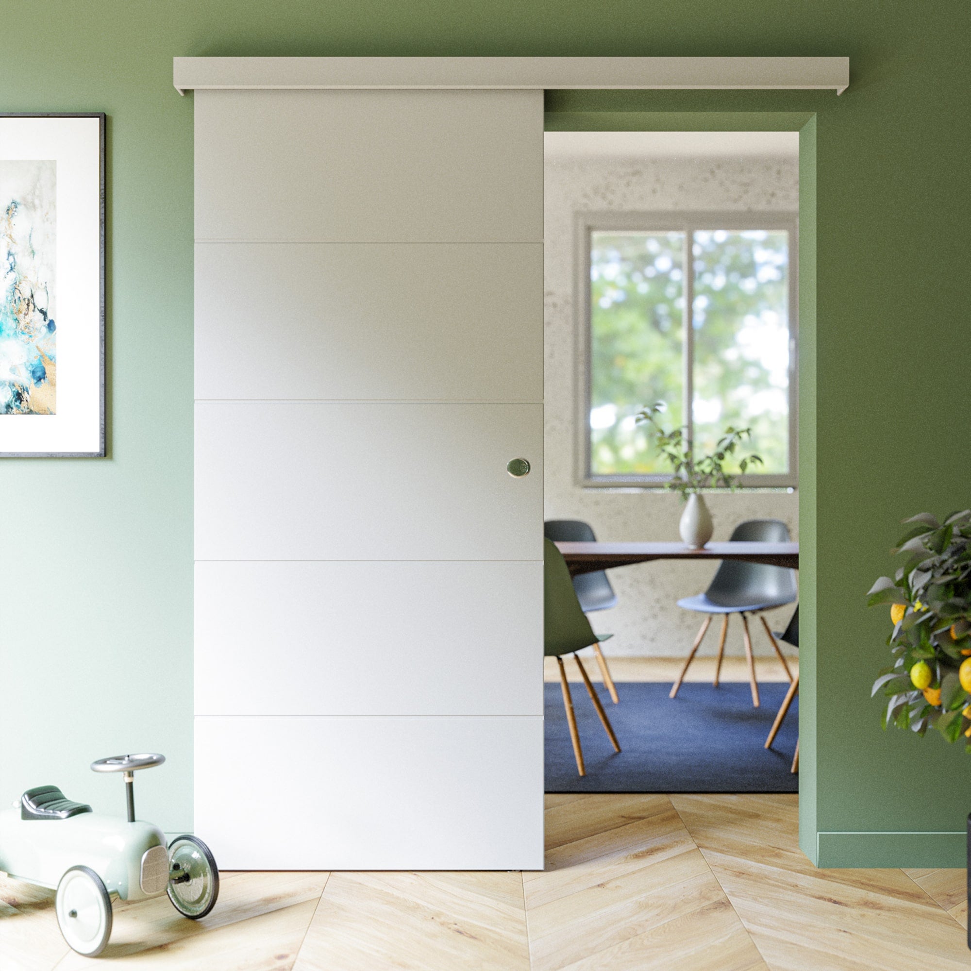 Porte Coulissante avec Rail - Prépeinte Ligne 93 cm - Sans butée - 3