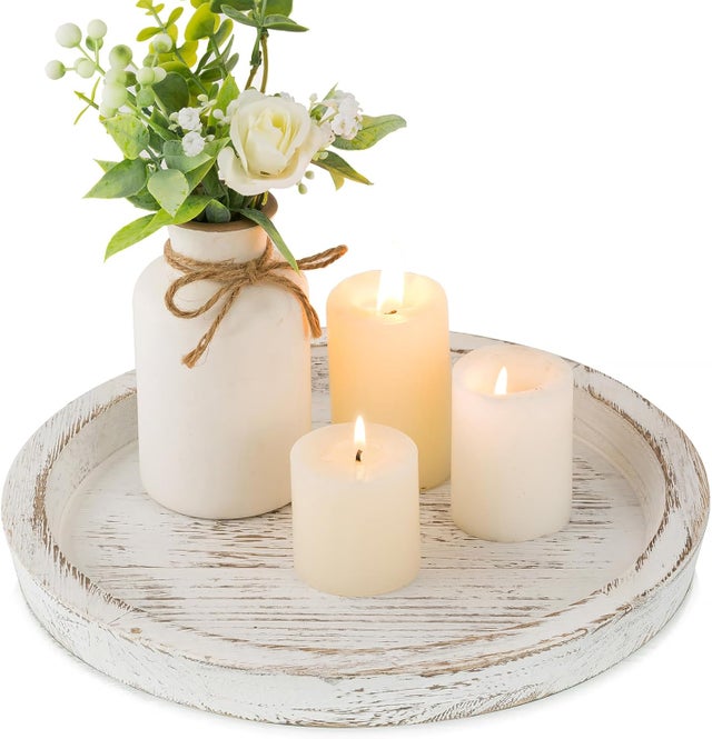Bandeja Madera Decoración Redonda para Velas Candelabro Decorativo para Centro Mesa Candelabros Vintage Pequeños Blancos Decoración Navideña el Hogar
