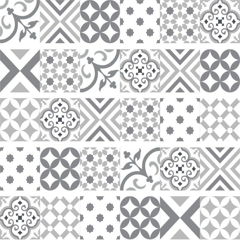 Contremarches adhésives PVC pour escalier - carreaux de ciment gris - Lot de 5 (18x100 cm) - 2