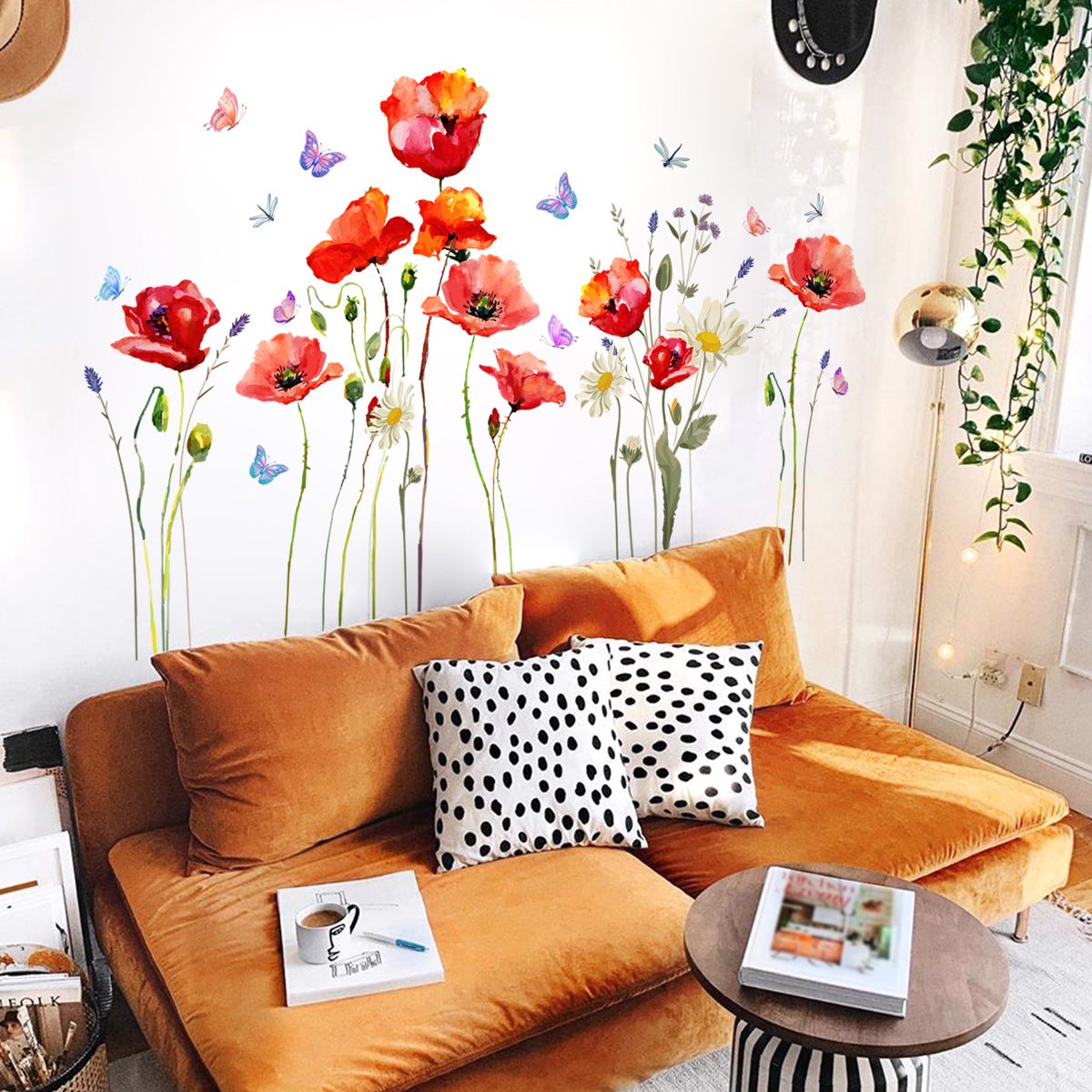 Sticker mural coquelicot fleur rouge Stickers muraux plantes papillon Stickers muraux chambre salon cuisine décoration murale - 3