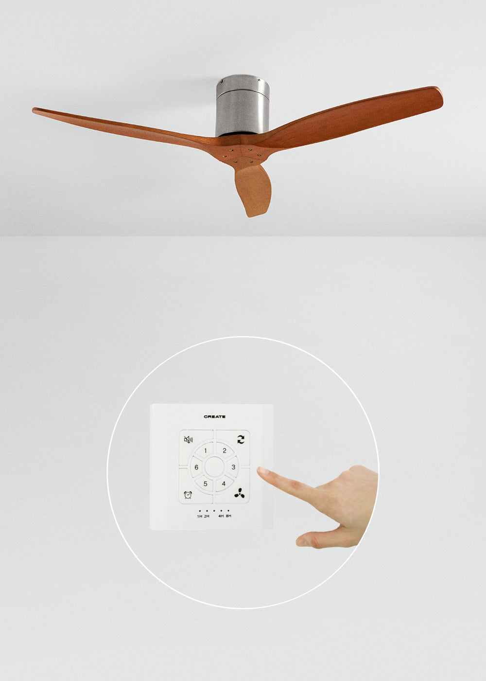 CREATE - WIND CALM M - Ventilateur de plafond silencieux 40W avec pales techniques en ABS Ø132cm sans eclaraige avec contrôleur mural - 4