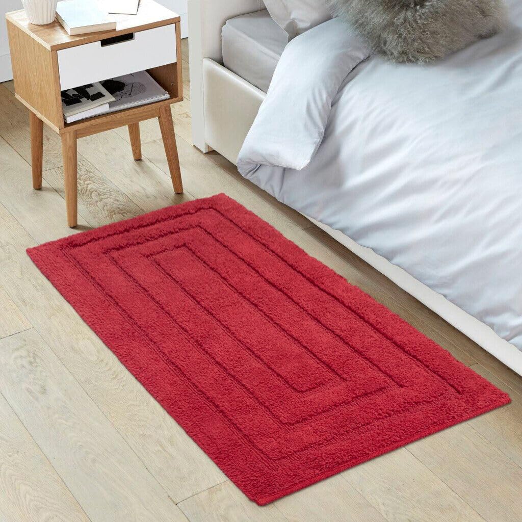 Tapete De Banho Em Algodão Puro 50x110 cm Elegante Luxuoso Macio Tapete De Cabeceira Antiderrapante Vermelho - 4