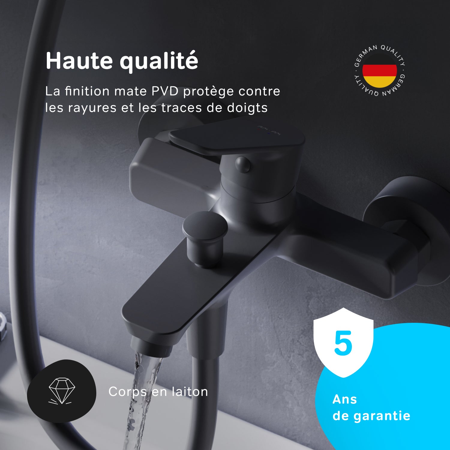 Mitigeur de baignoire mécanique Robinet salle de bain, mitigeur de bain, Noir, Hit FTA10022 AM.PM - 3