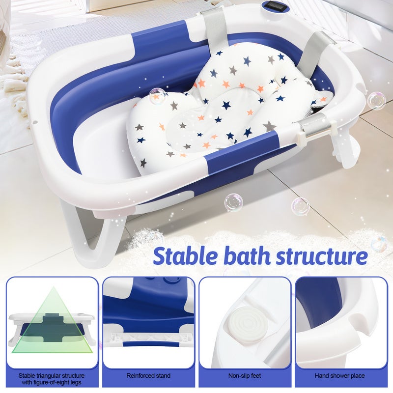 Baignoire Bébé Pliable Avec Thermomètre Et Coussin - Portable 0-36 Mois - Matériau PP+TPE - Vert