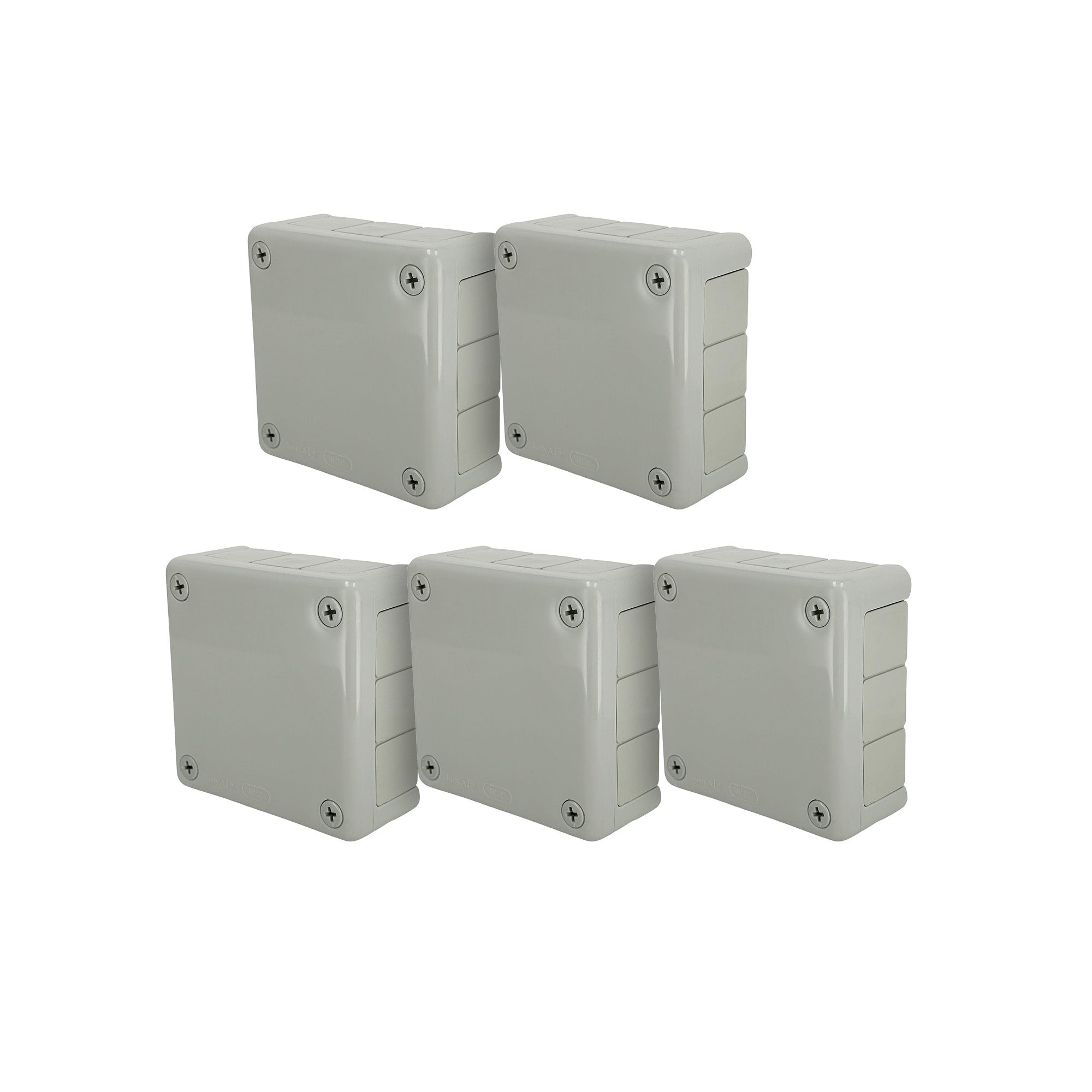 Puszka natynkowa hermetyczna 98x98x42mm 12-wlotowa, z dławikami gumowymi, IP55 zamknięcie "na wkręty", szara EDO 5 szt.